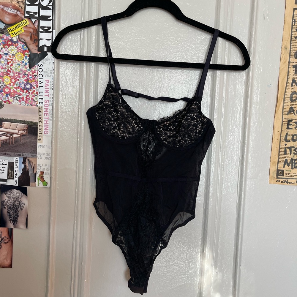 Sexy bodysuit lingerie, black lace, XS